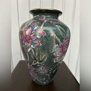 Toyo Vintage Floral Ceramic Vase - Green and Purple